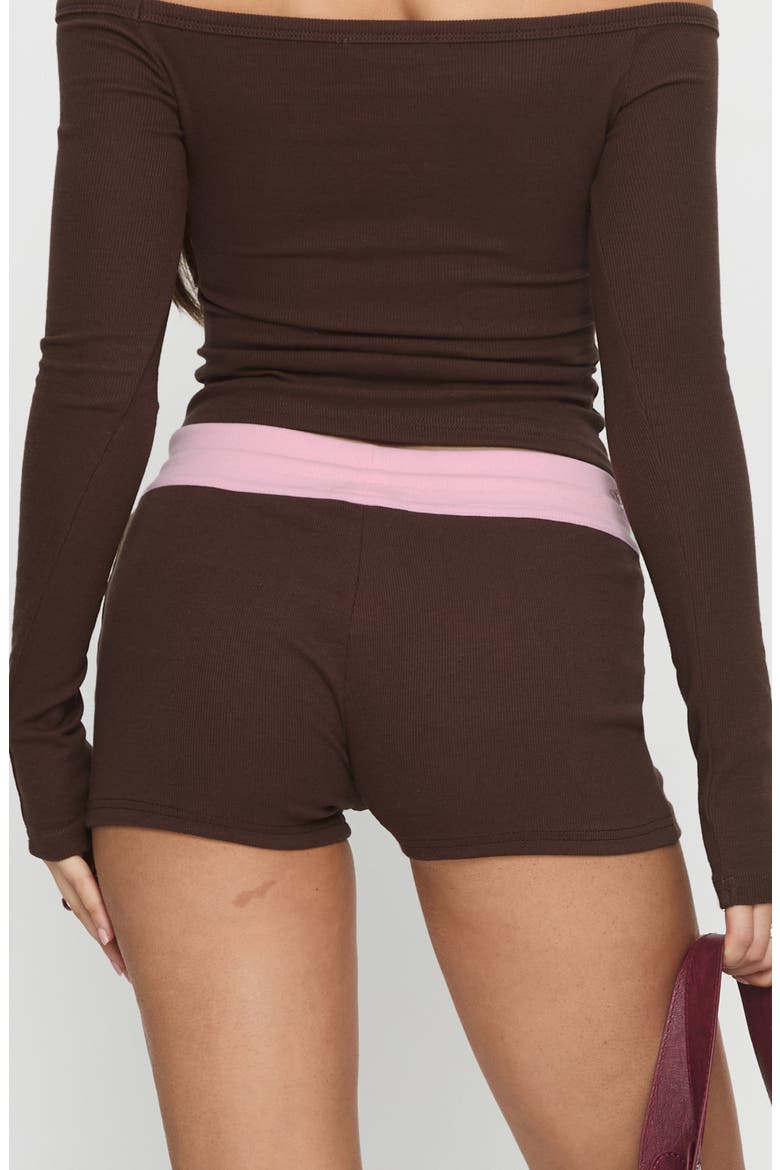 Baseline Ribbed Stretch Cotton Micro Shorts, Alternate, color, BROWN / PINK