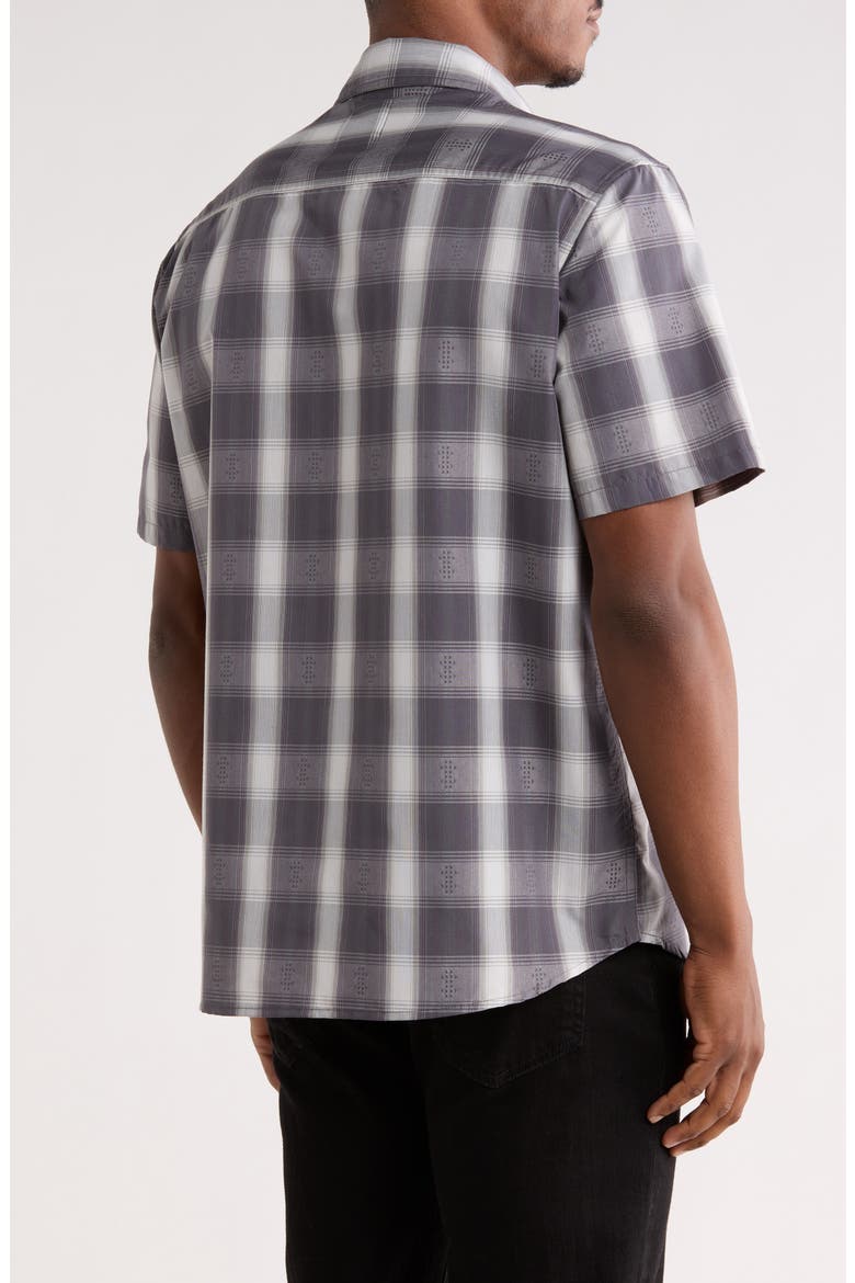 Plaid Short Sleeve Dobby Button-Up Shirt, Alternate, color, GREY