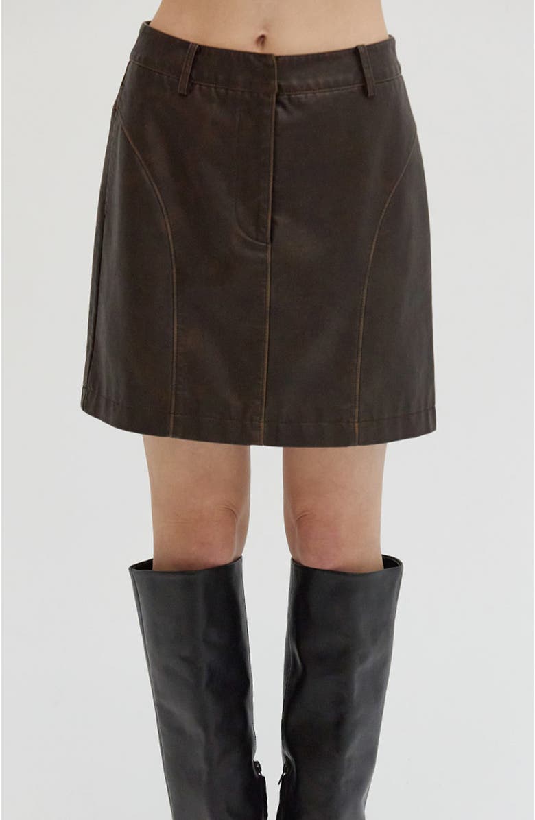 CRESCENT Distressed Faux Leather Mini Skirt, Main, color, 
