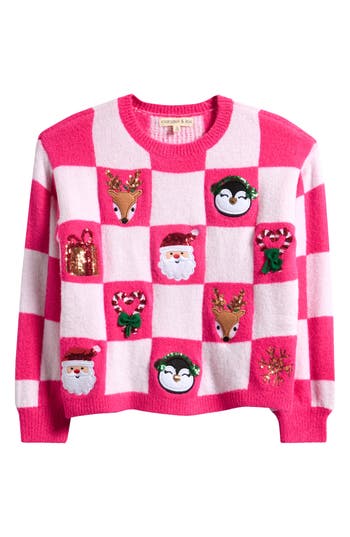 Margaux And Lexi Kids' Christmas Balloon Sleeve Sweater In Multi