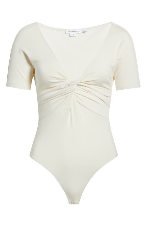 Good American Twist Front Jersey Bodysuit In Neutral