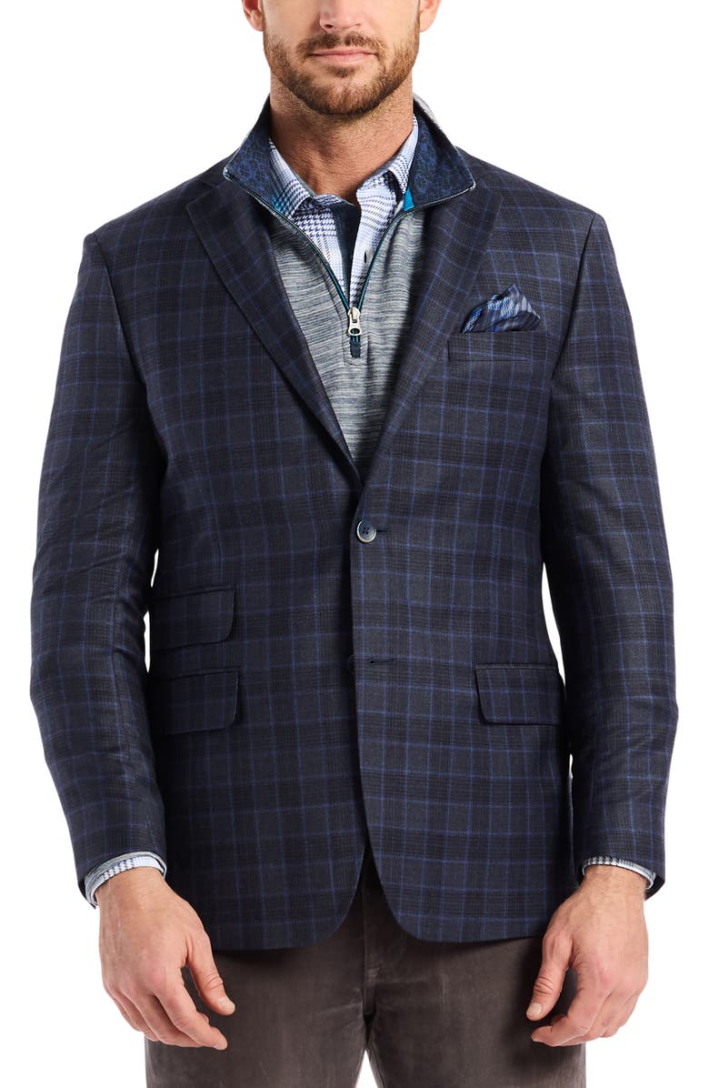 Robert Graham Kipton Windowpane Plaid Wool Blend Sport Coat, Main, color, Navy