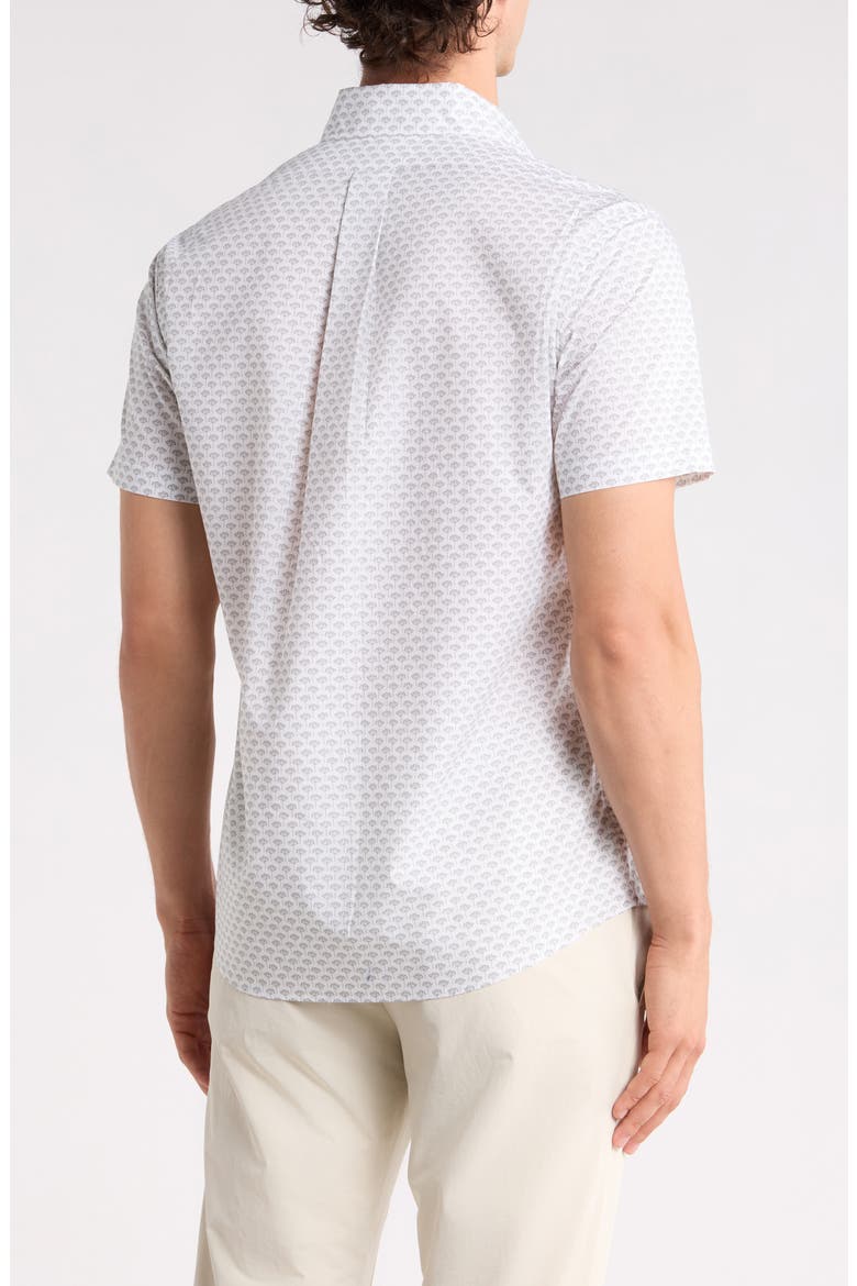 Sport Fit Geometric Print Short Sleeve Cotton Button-Down Shirt, Alternate, color, WHITE GREY