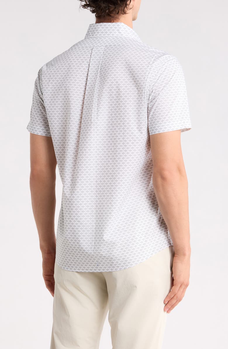 Brooks Brothers Sport Fit Geometric Print Short Sleeve Cotton Button-Down Shirt, Alternate, color, White Grey