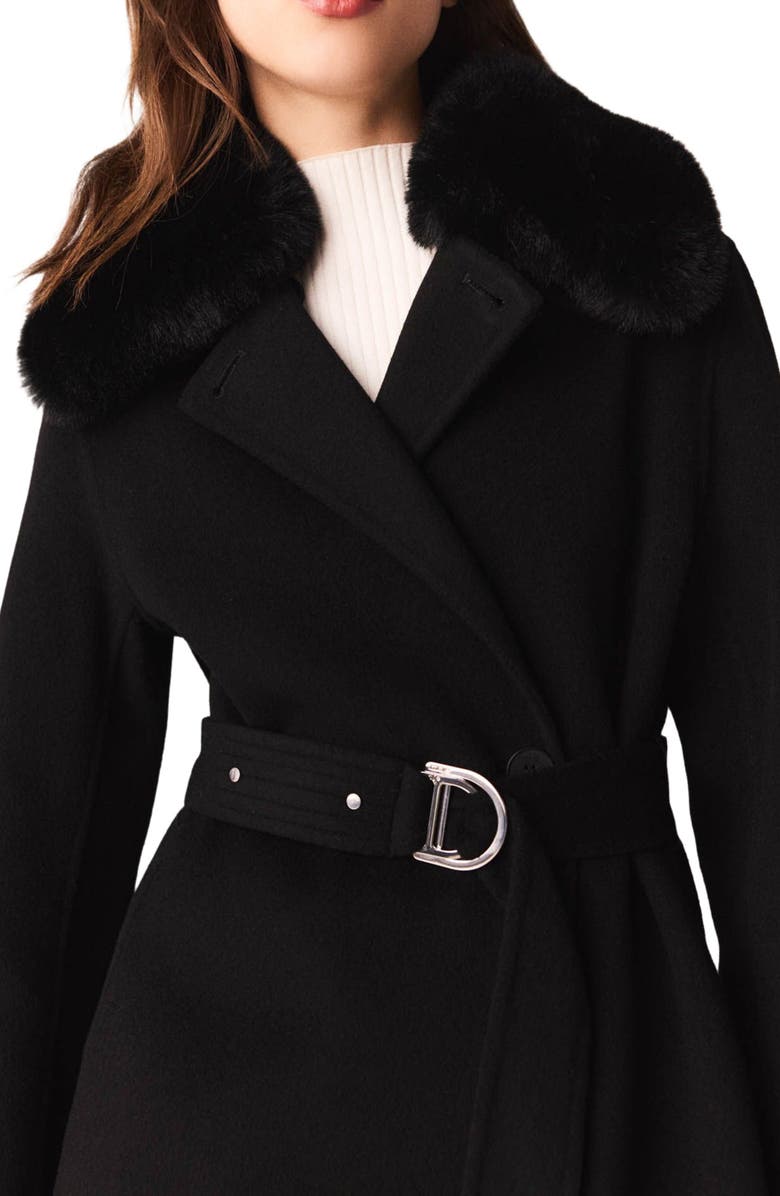 maje Double-faced coat with removable collar, Alternate, color, Black