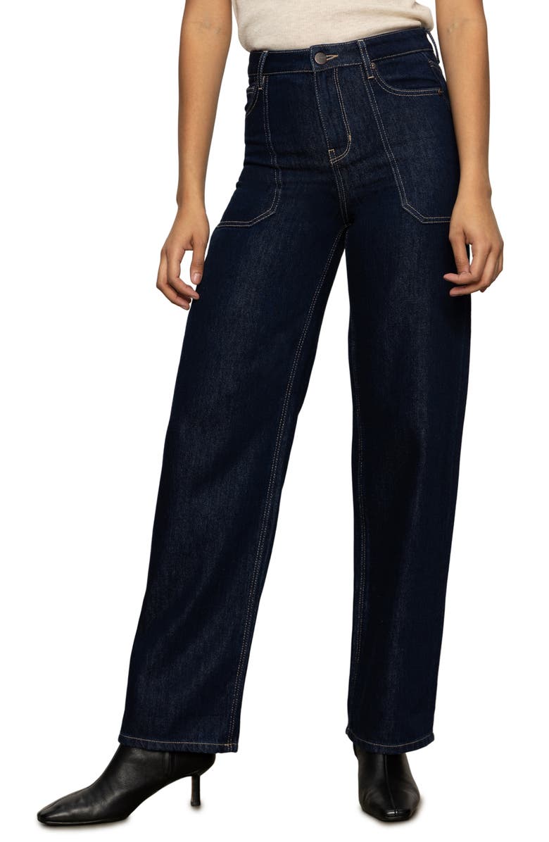 Sanctuary Soleil '90s High Waist Straight Leg Carpenter Jeans, Alternate, color, Indigo Dark Raw Rinse