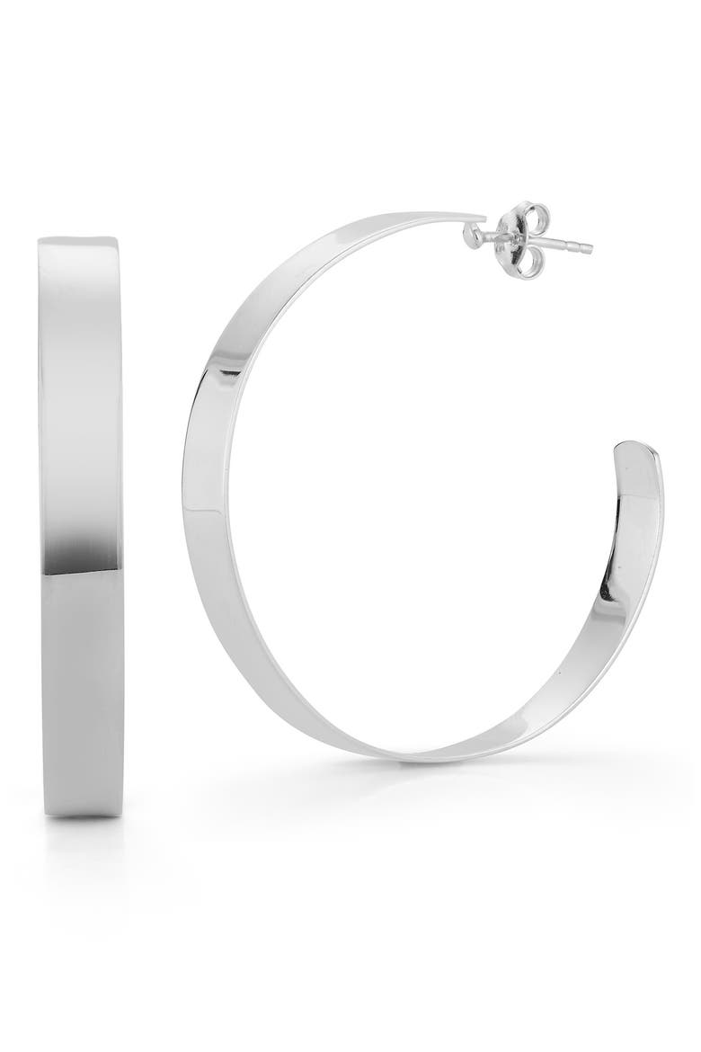 Flat Medium Hoop Earrings, Main, color, SILVER