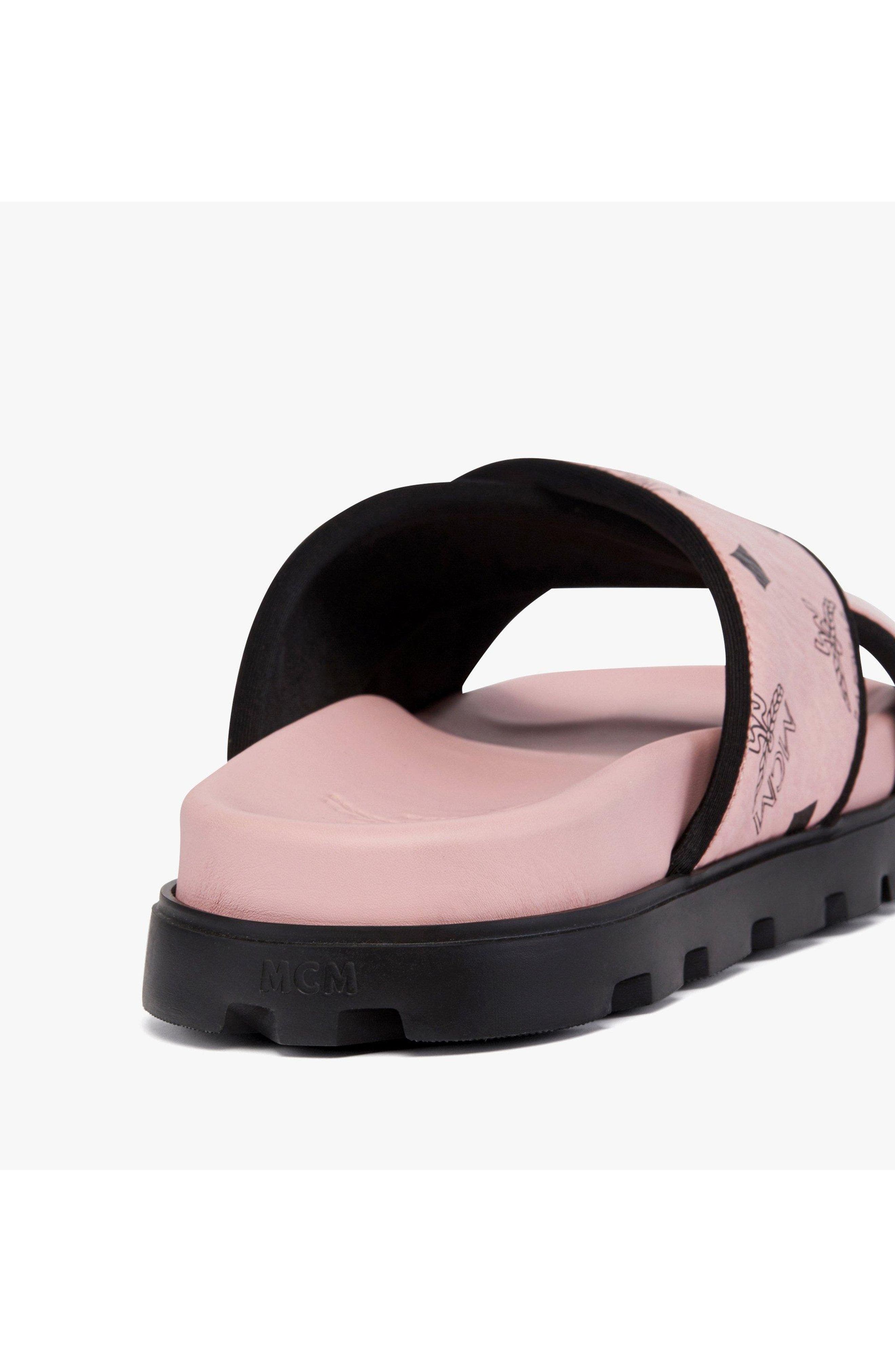 MCM Cross Sandal in Visetos Leather Mix, Alternate, color, Soft Pink
