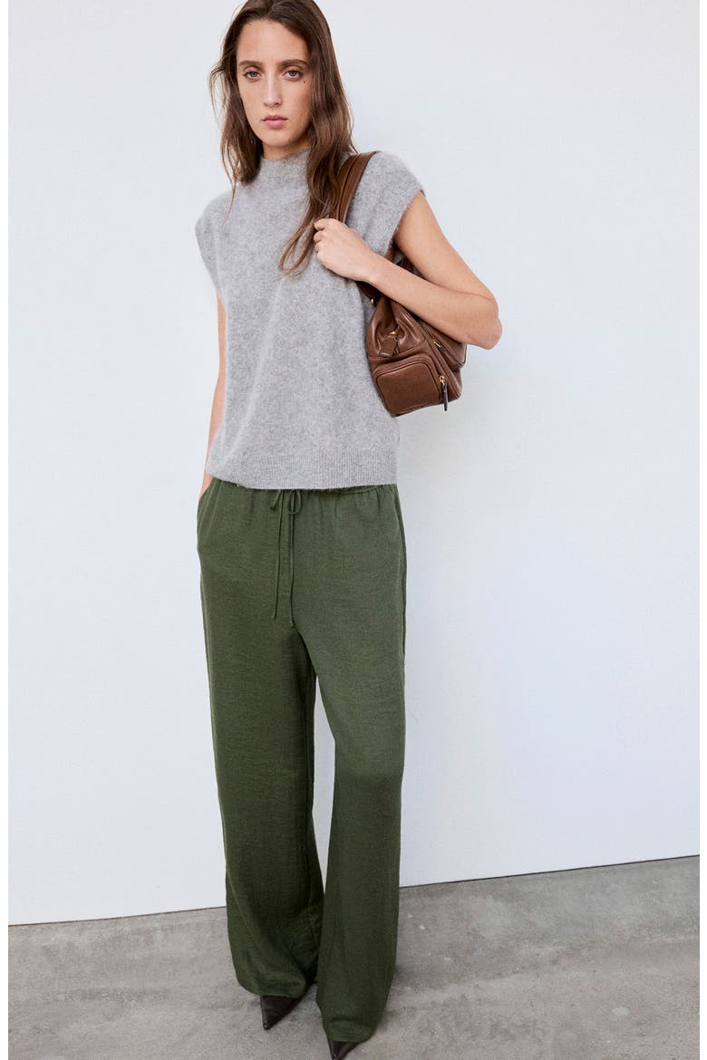 Textured Drawstring Straight Leg Pants, Alternate, color, GREEN