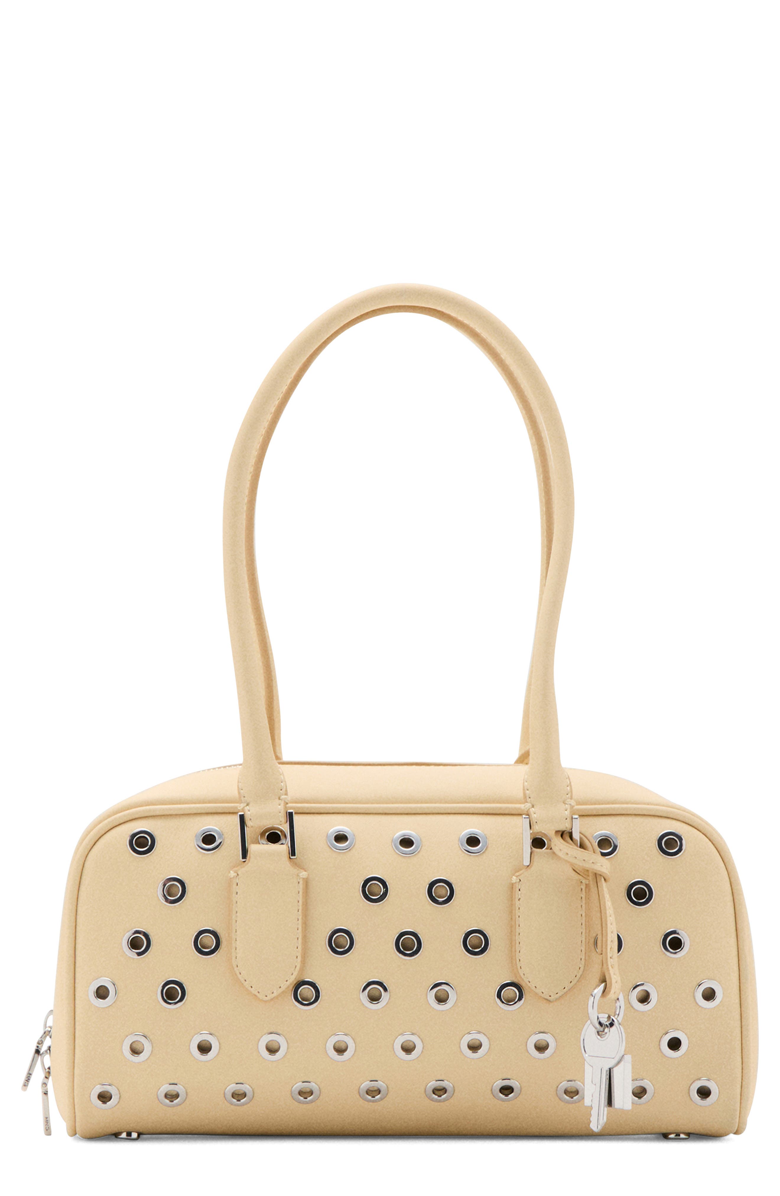 MANGO Faux Leather Eyelets Bowling Bag, Main, color, Vanilla