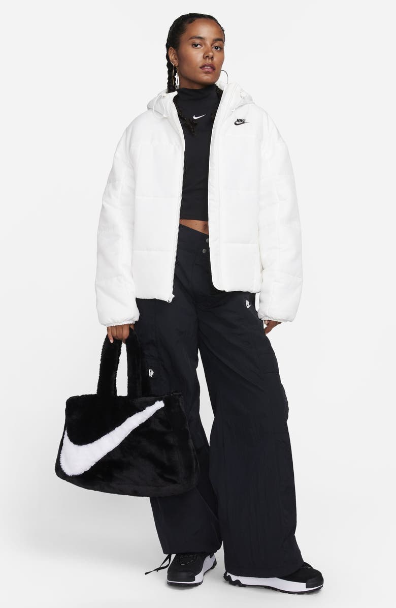 Nike Sportswear Classic Therma-FIT Hooded Water Repellent Puffer Jacket, Alternate, color, Sail/ Black