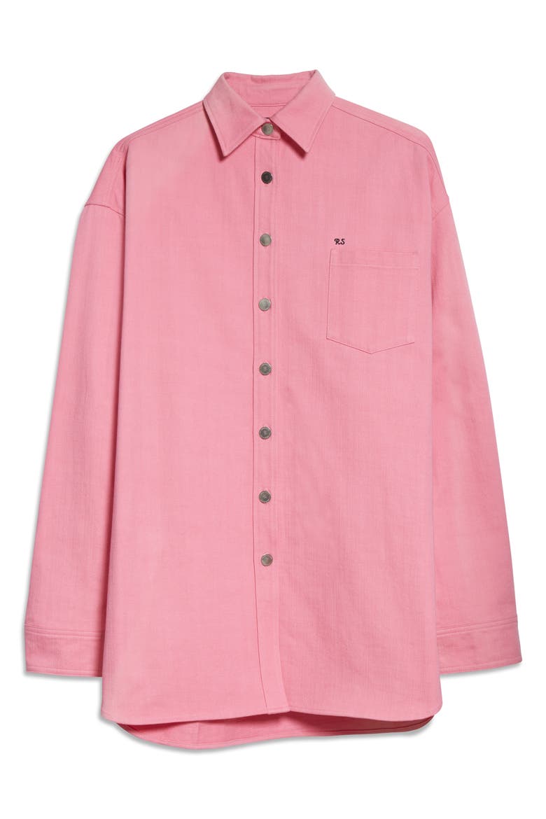 Embroidered Logo Oversize Denim Button-Up Shirt, Alternate, color, LIGHT PINK