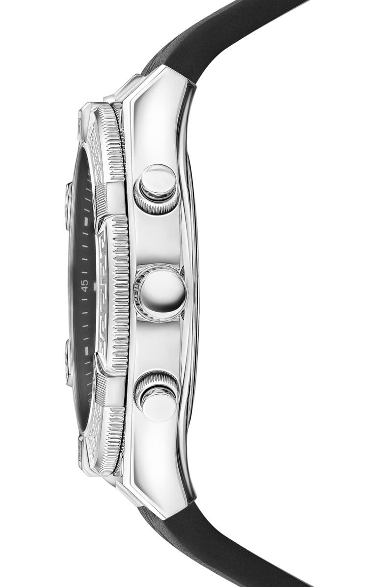 Versace V-Sporty Creca Leather Strap Watch, 46mm, Alternate, color, Stainless Steel