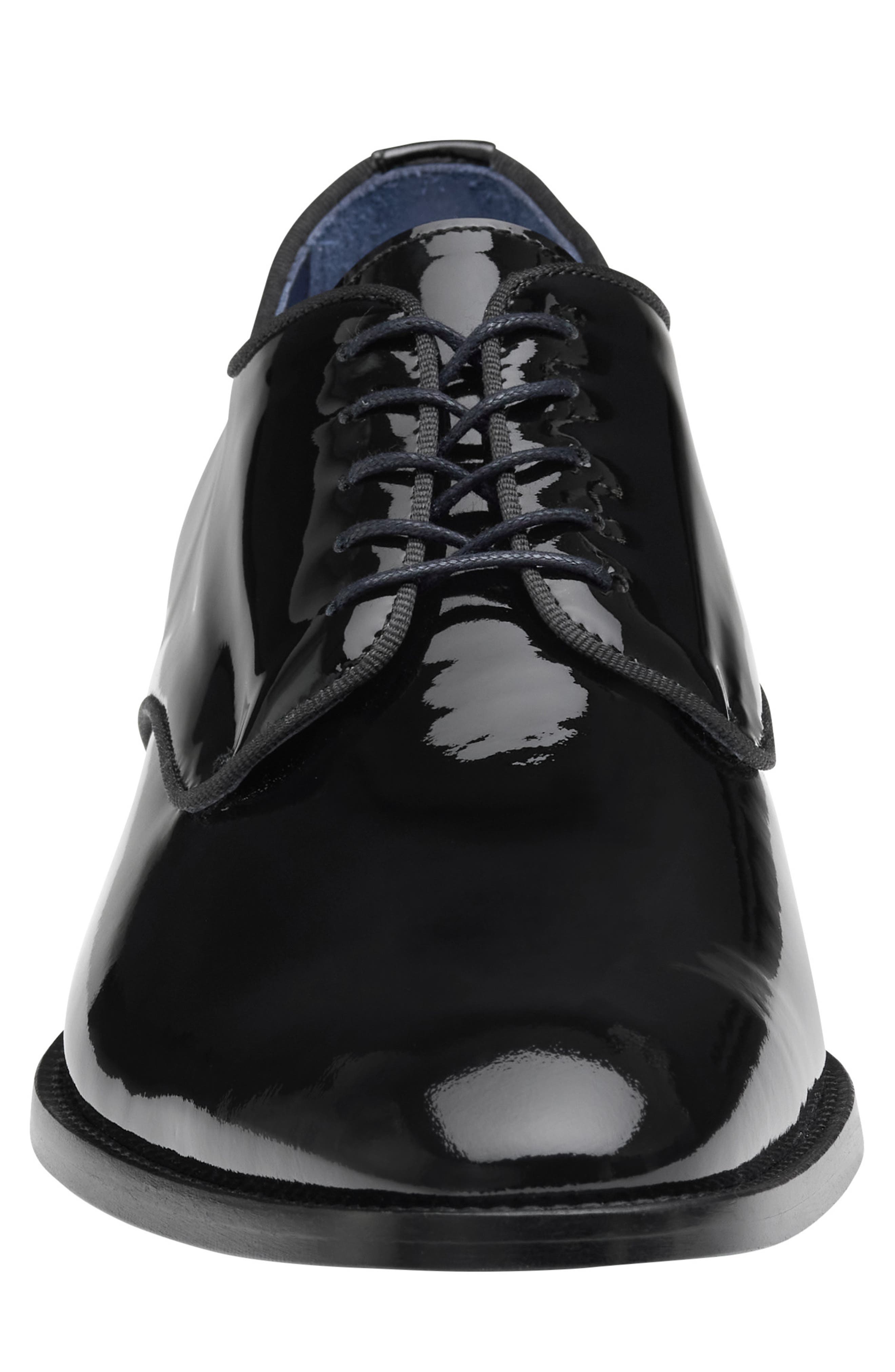 Johnston 
Murphy Kinser Water Resistant Plain Toe Derby, Alternate, color, Black Italian Patent Calfskin