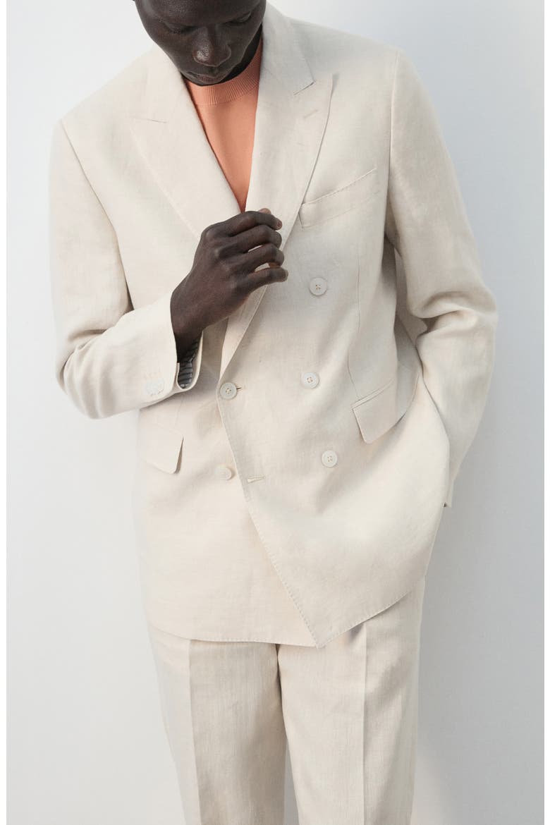 Amalfi Slim Fit Tan Linen Double Breasted Suit Jacket, Alternate, color, ECRU