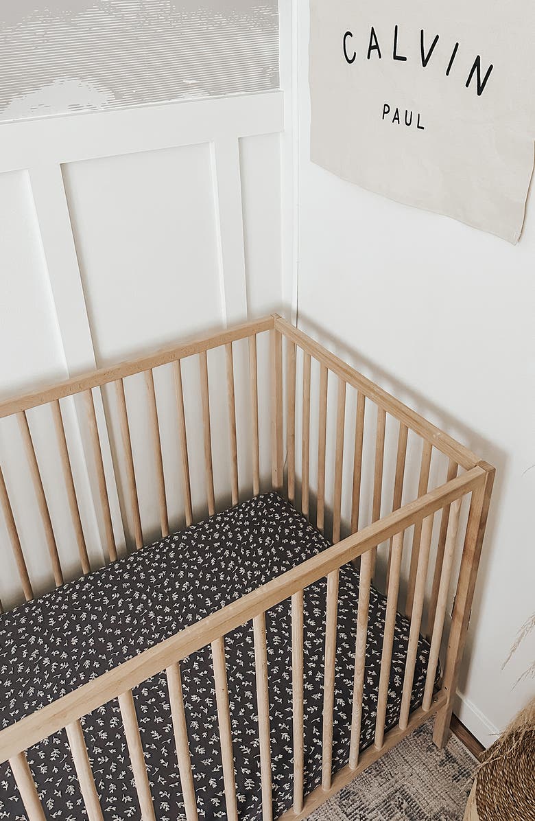 L'ovedbaby Branch Print Fitted Organic Cotton Crib Sheet, Alternate, color, Dusk Leaves