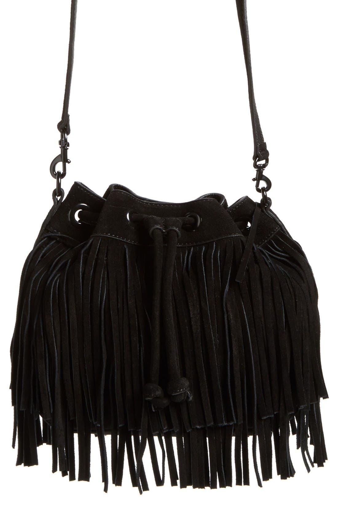 'Mini Fiona' Bucket Bag, Main, color, BLACK