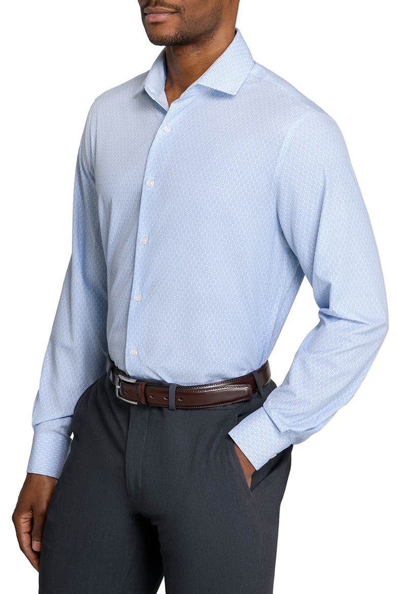 Circle Geo Performance Dress Shirt, Alternate, color, WHITE/ BLUE