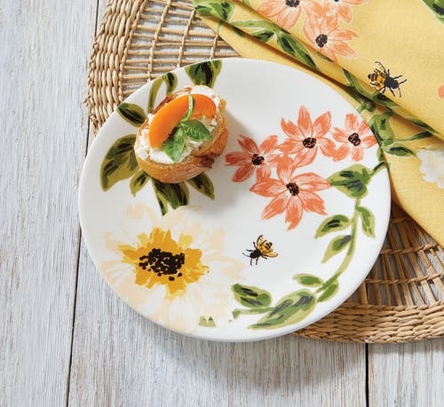 Tag Bee Floral Ceramic Appetizer Plates In Multi