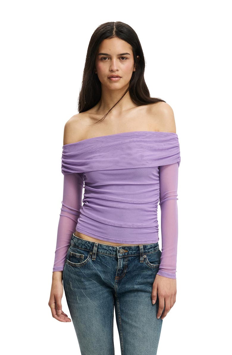 Cotton On Women's Ashley Off Shoulder Mesh Long Sleeve Top, Main, color, Violet Crush