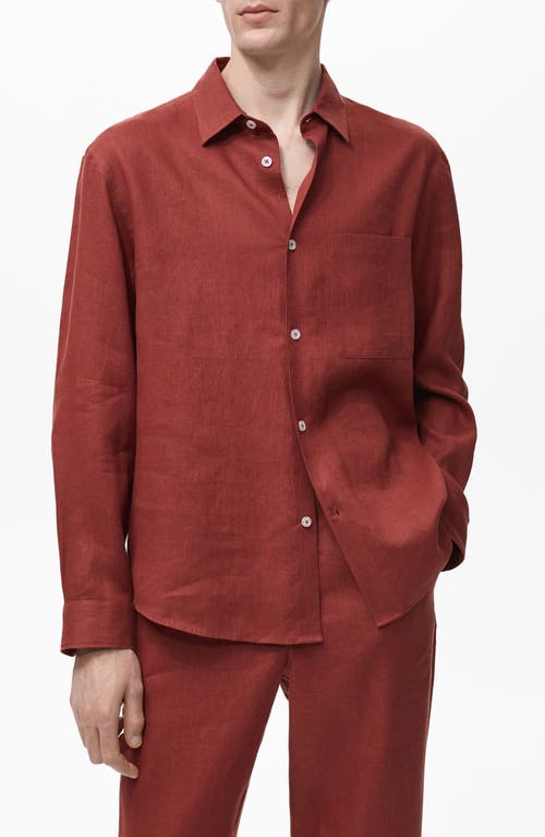 Mango Regular Fit Linen Button-up Shirt In Brown
