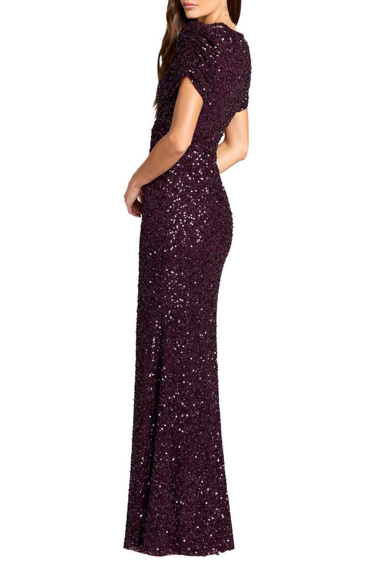 Women's Embellished Mesh High-Neck Short Sleeve Gown, Alternate, color, Blackberry
