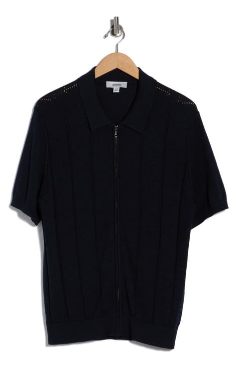 Pointelle Zip Front Knit Polo