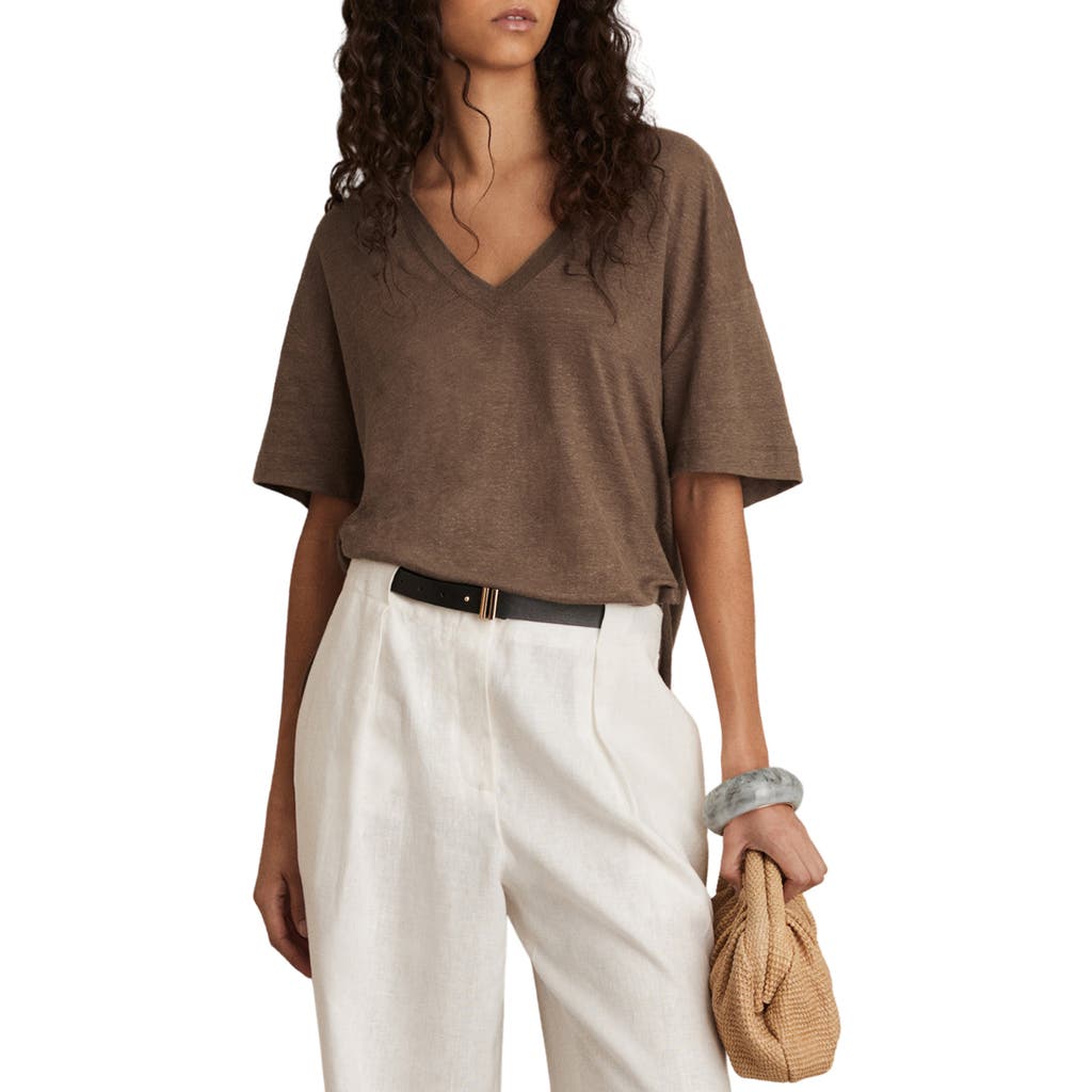 Reiss Ember Linen T-shirt In Brown