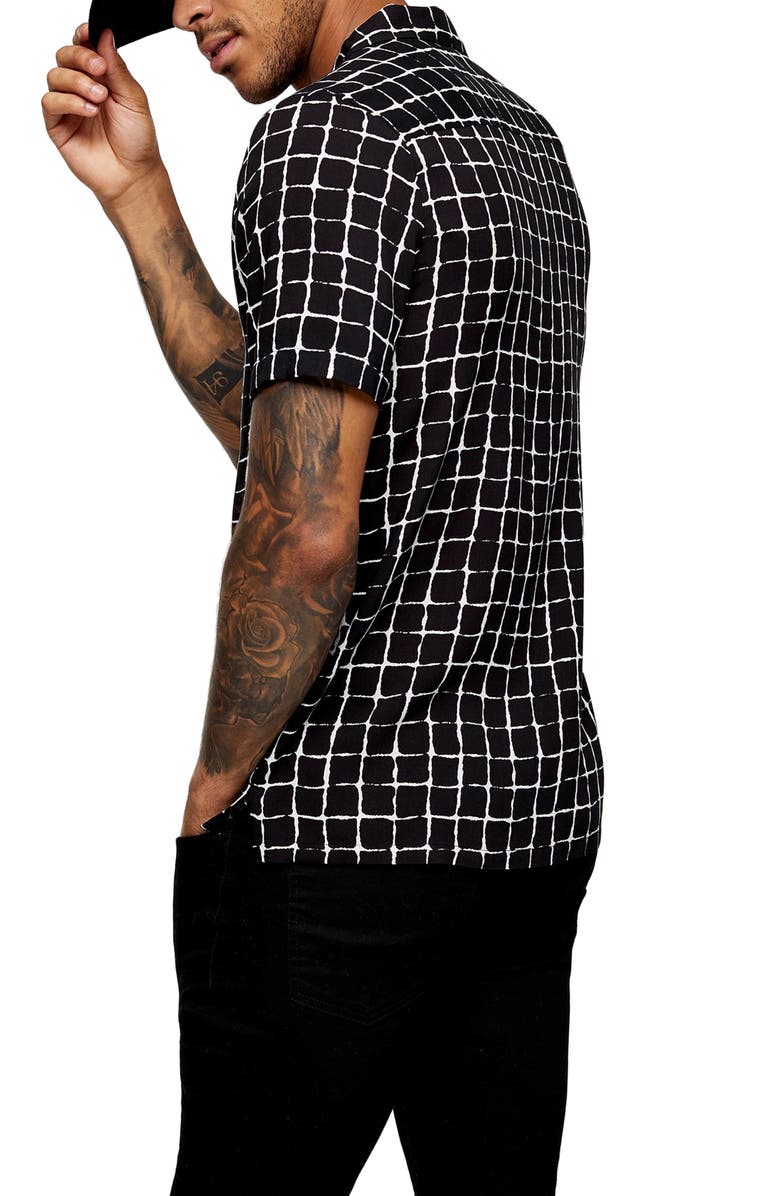 Topman Geo Print Short Sleeve Button-Up Camp Shirt, Alternate, color,