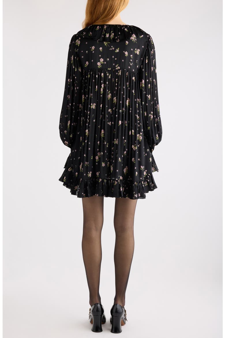 Liberty Print Long Sleve Silk Charmeuse Minidress, Alternate, color, BLACK