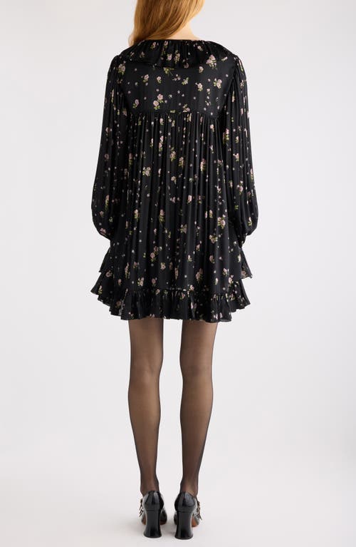 Chloé Liberty Print Long Sleve Silk Charmeuse Minidress In Black