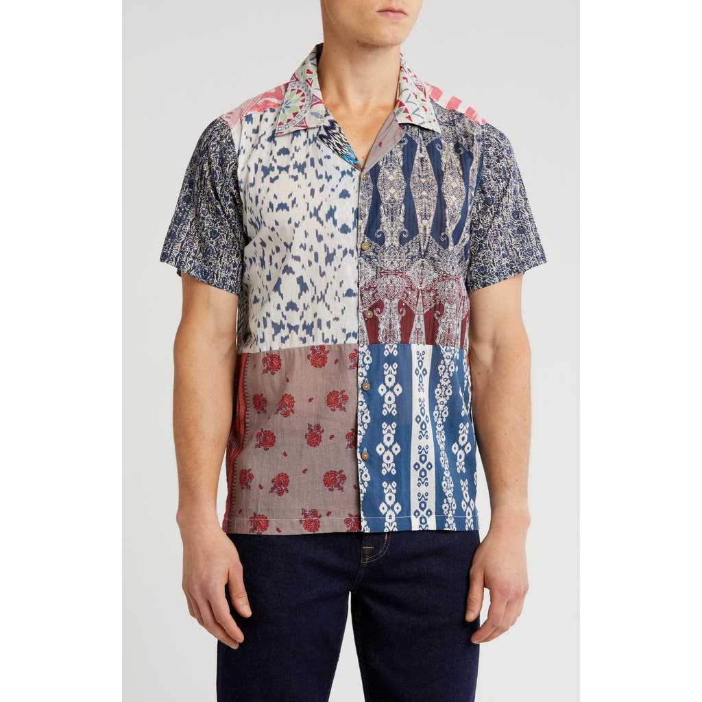 Raga Mixed Print Short Sleeve Button-up Shirt In Blue Multi