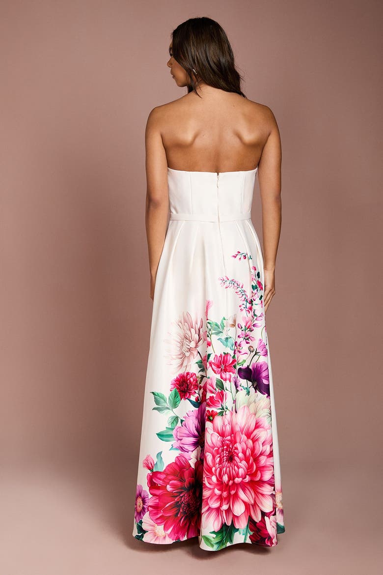 Wired Bandeau Border Print Maxi Dress, Alternate, color, Ivory