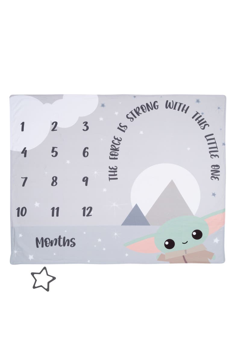 Lambs & Ivy Star Wars The Child/Grogu/Baby Yoda Fleece Milestone Blanket w/ Star, Alternate, color, Gray