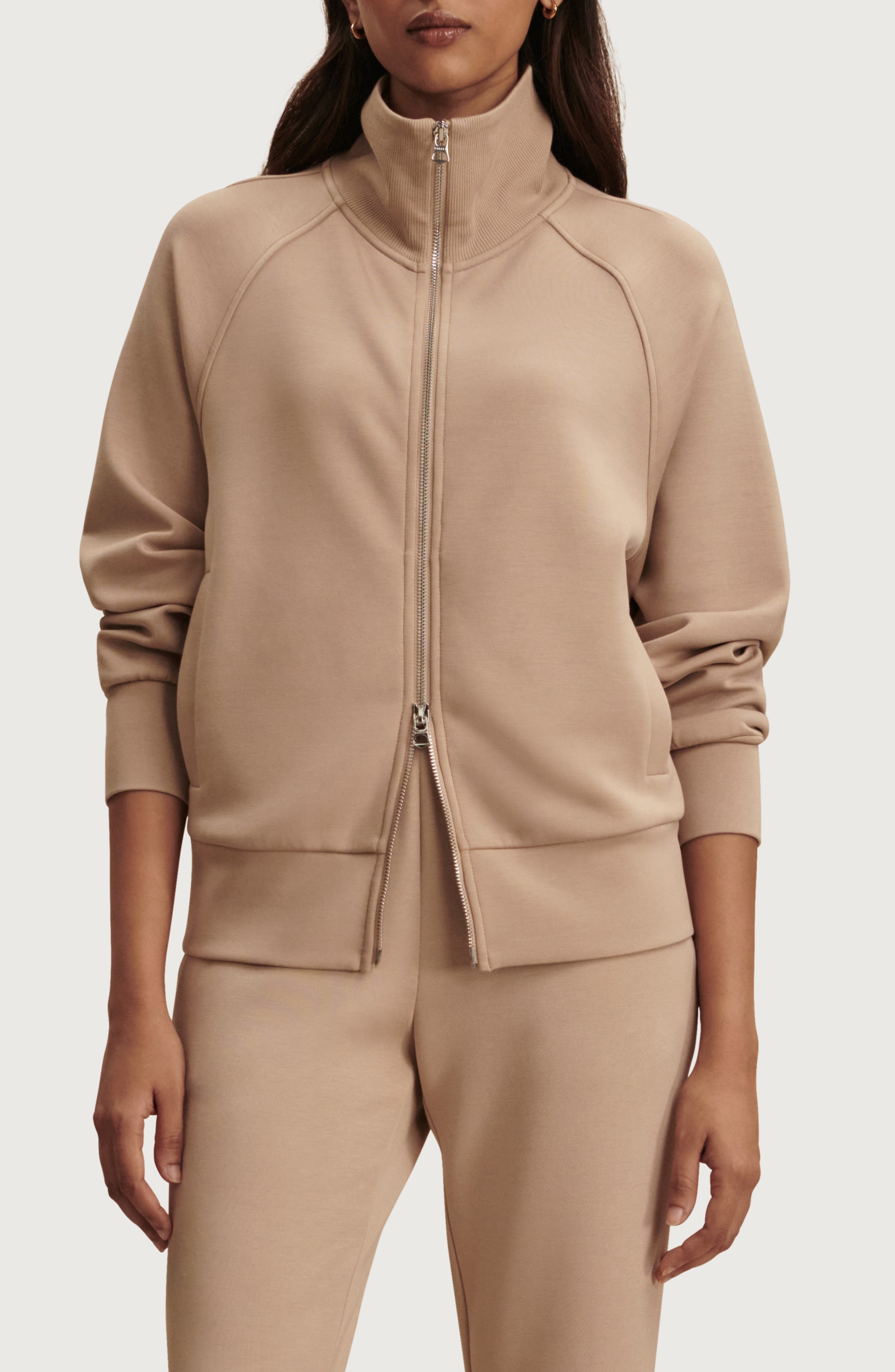 Tyde Mixed Media Zip Front Sweatshirt (Women) | Nordstrom