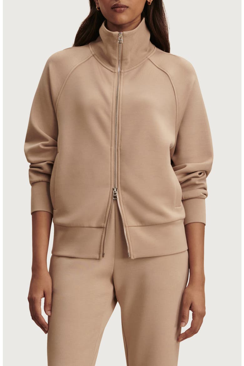 Tyde Mixed Media Zip Front Sweatshirt, Main, color, LIGHT TAUPE