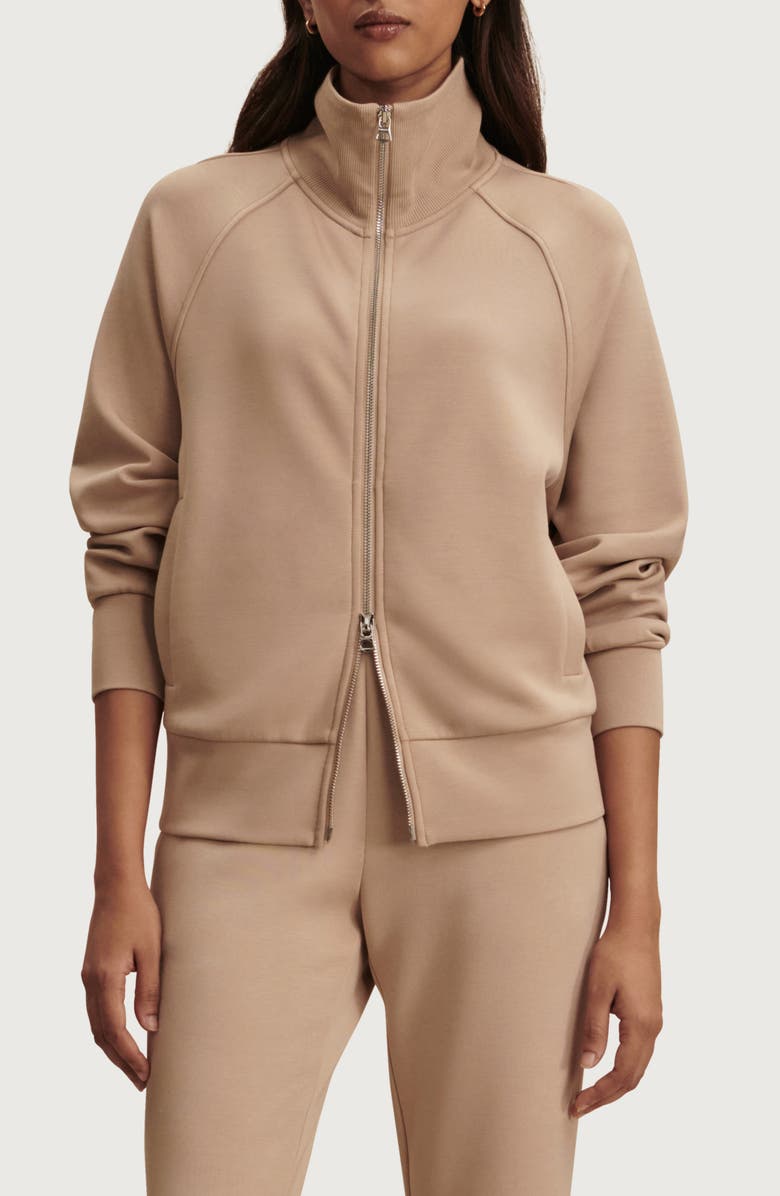 Varley Tyde Mixed Media Zip Front Sweatshirt, Main, color, Light Taupe