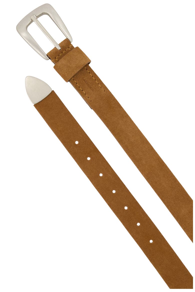 Metal Tip Suede Belt, Alternate, color, COGNAC BROWN