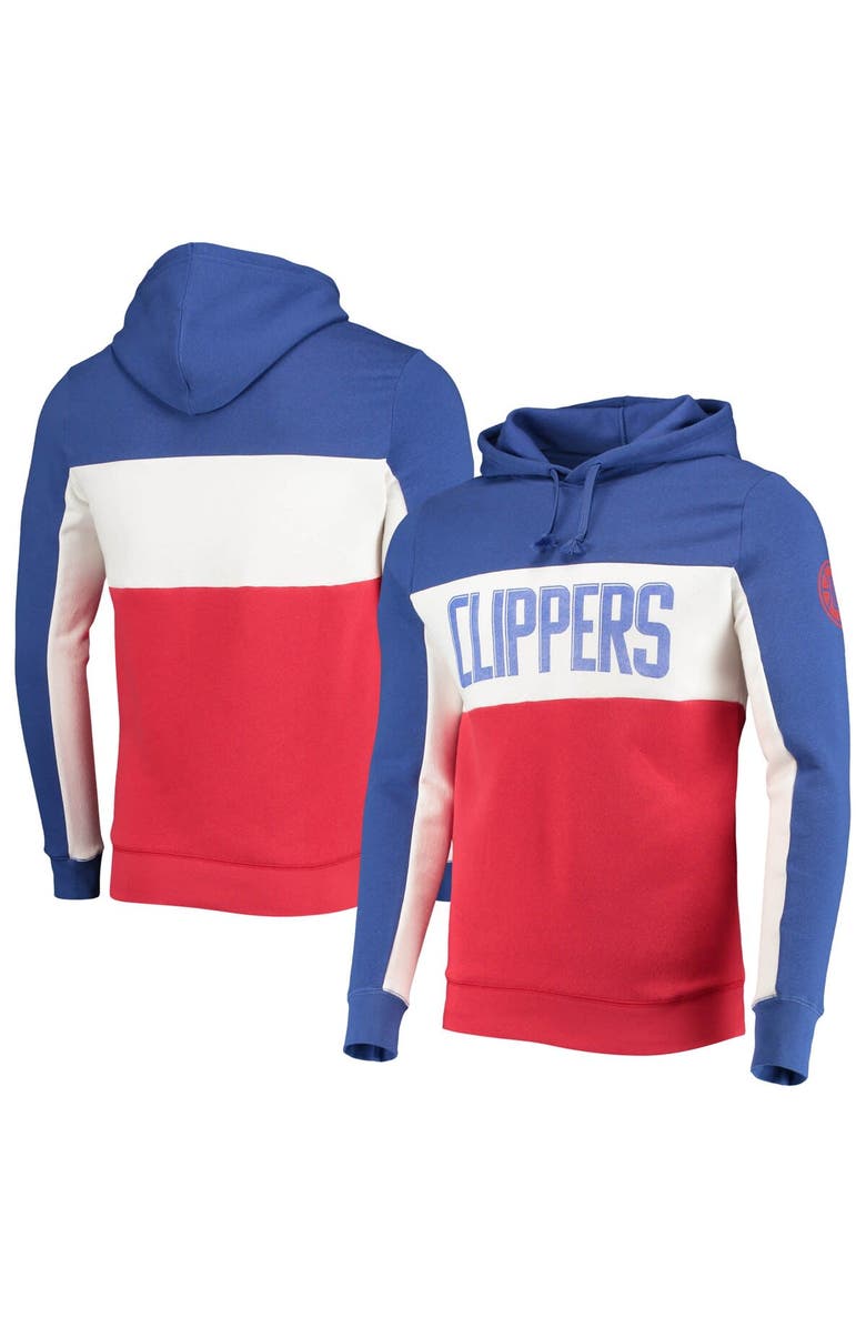 Junk Food Men's Junk Food Royal/White LA Clippers Wordmark Colorblock Fleece Pullover Hoodie, Main, color, 