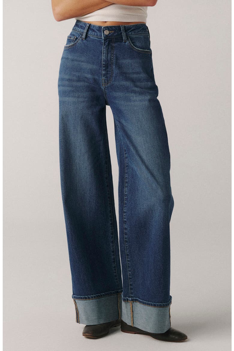 NCE High Waist Wide Leg Jeans, Main, color, DOUBLE CUFF