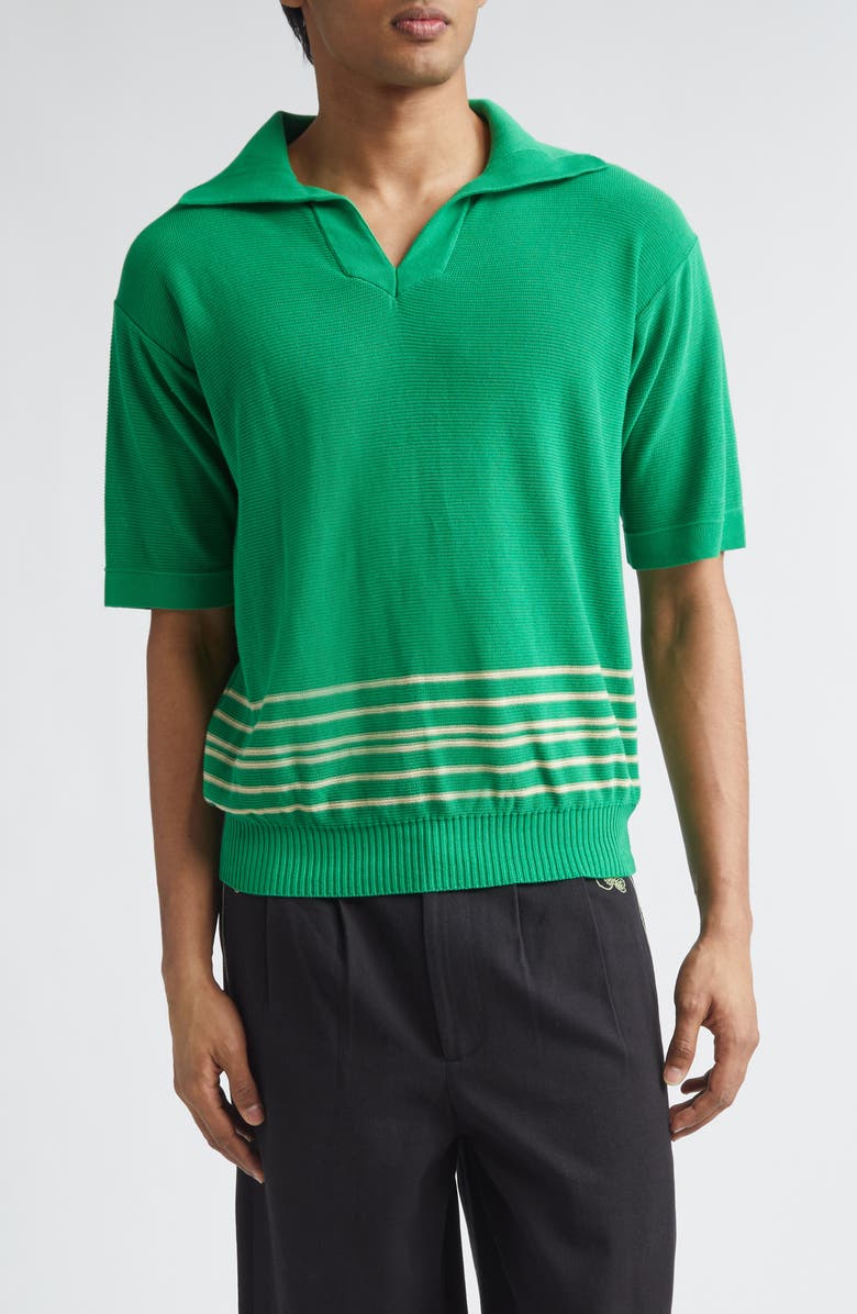 Bode Bentgrass Stripe Cotton Polo Sweater, Main, color, Green