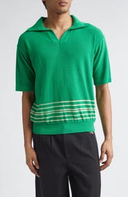 Bode Bentgrass Stripe Cotton Polo Sweater