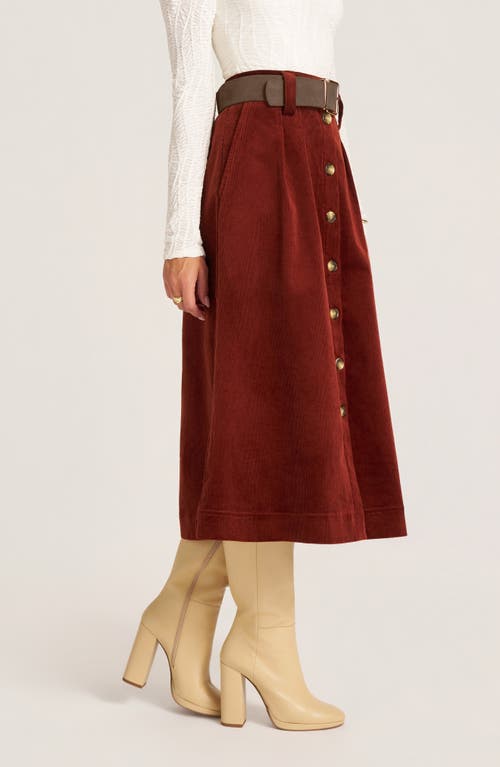 Matty M . Marlowe Cotton Blend Corduoy Midi Skirt In Brown