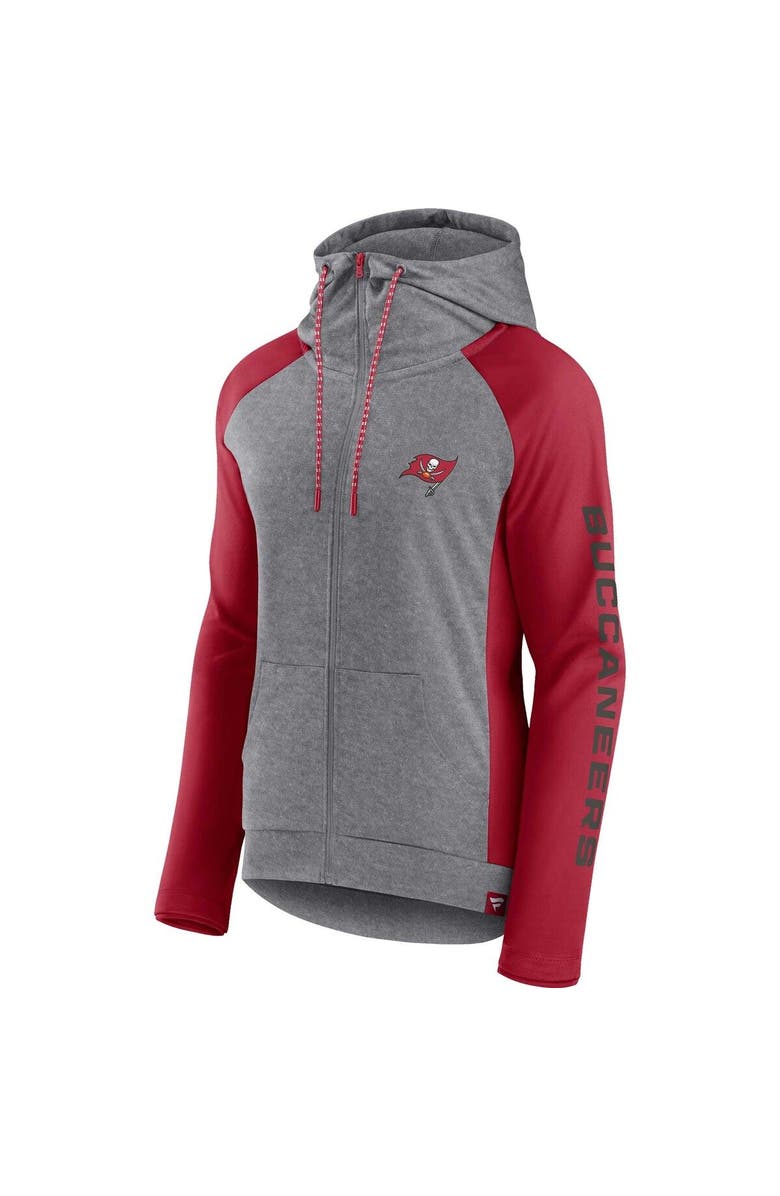 FANATICS Women's Fanatics Branded  Heather Gray/College Red Tampa Bay Buccaneers Blind Side Lightweight Full-Zip Hoodie, Alternate, color, Heather Gray