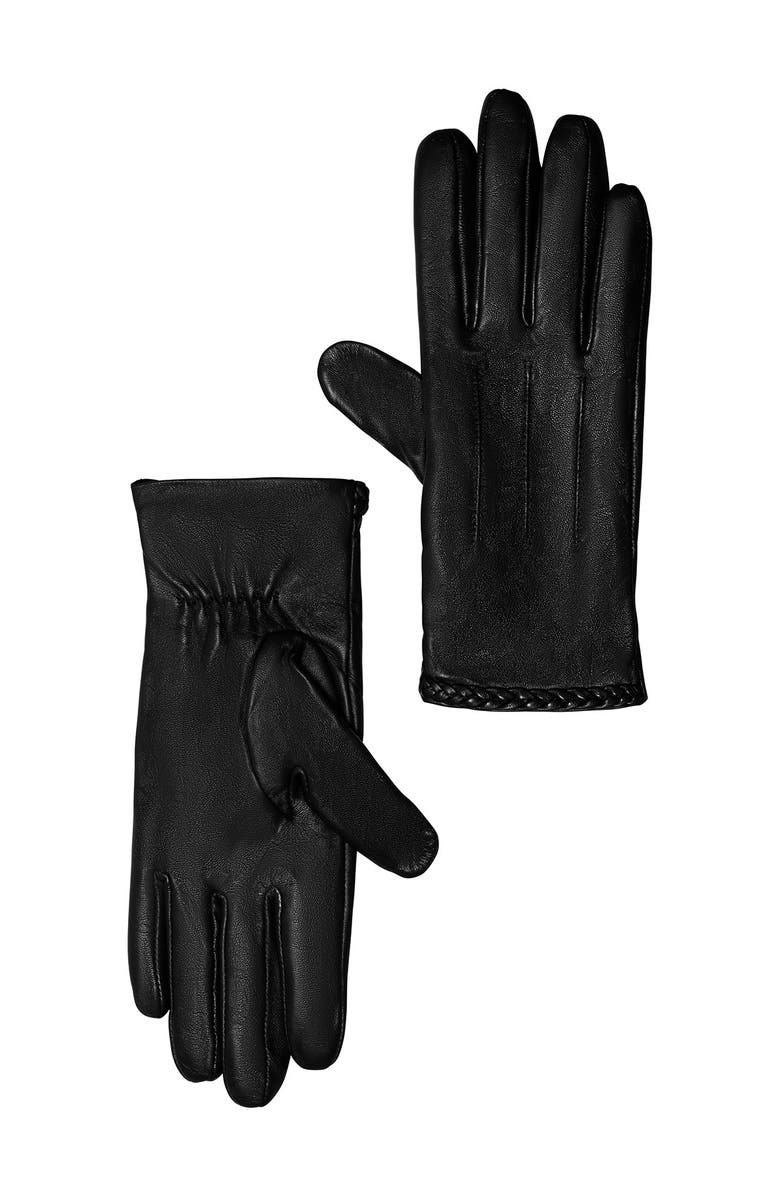 Sole Society Leather Gloves With Braided Trim, Main, color, 