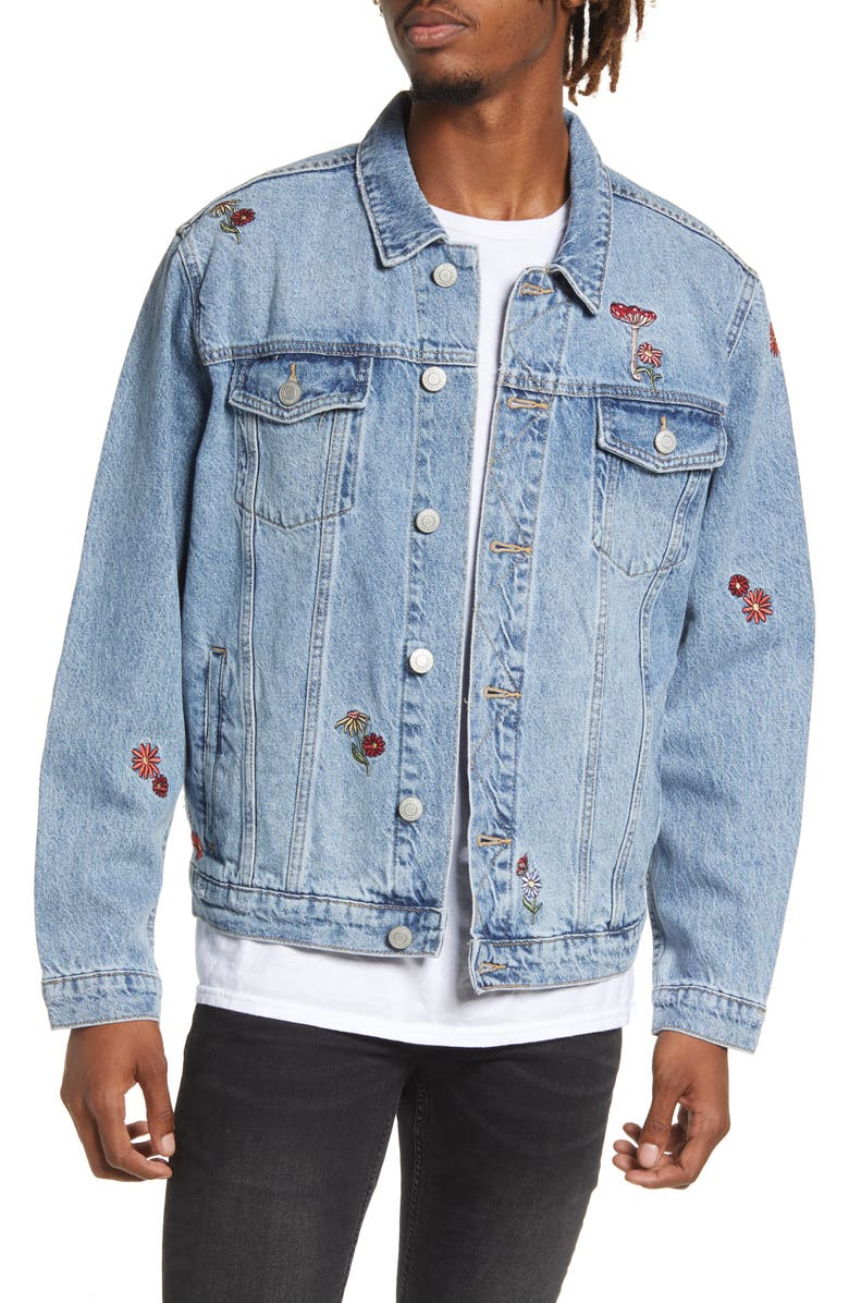 PacSun Mushroom & Floral Embroidered Denim Jacket, Main, color, 