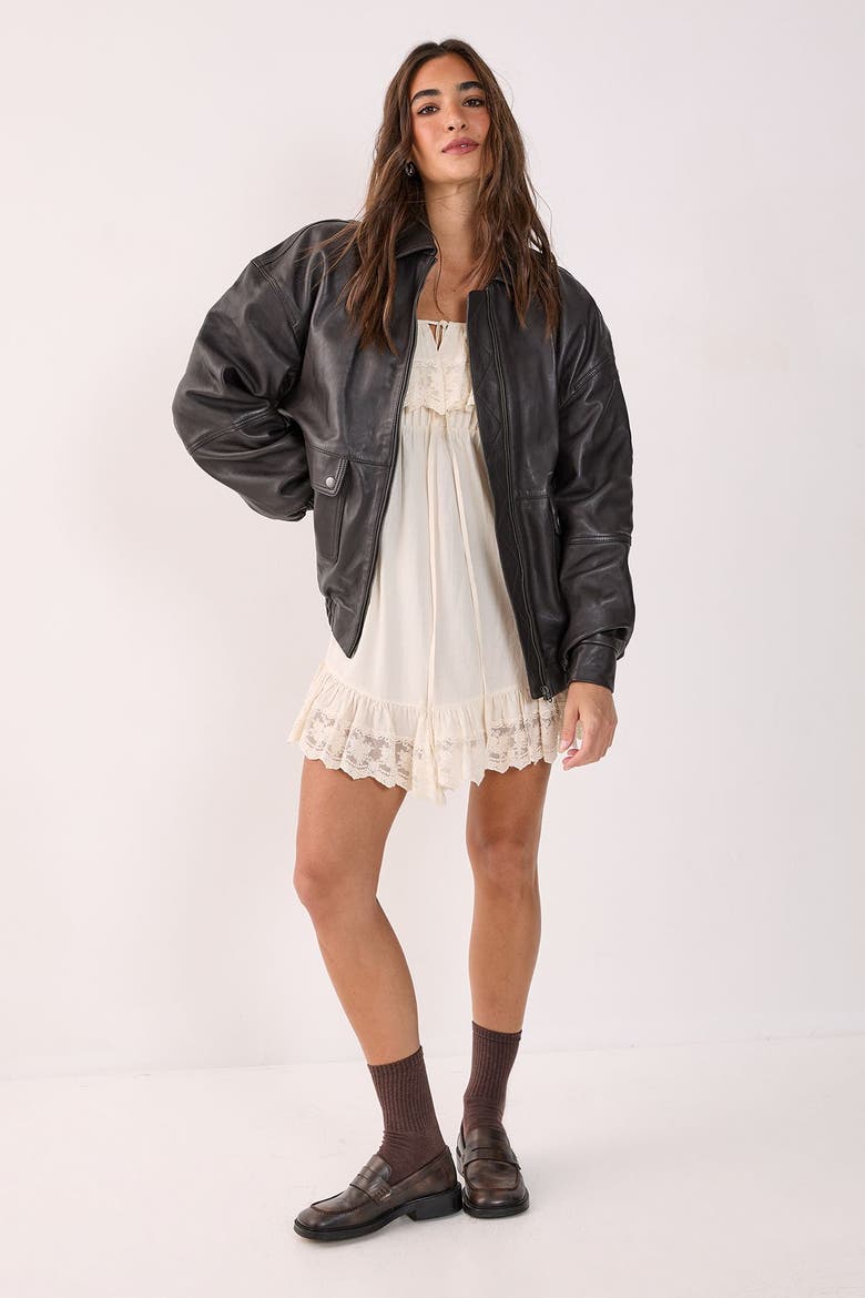 Real Leather Oversized Bomber Jacket, Alternate, color, Chocolate