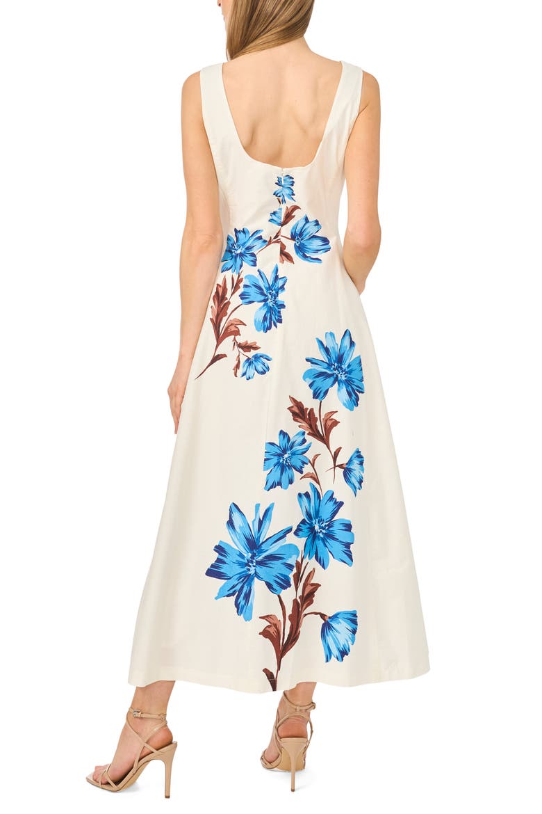 Floral Placement Print Cotton Dress, Alternate, color, AZURE BLUE
