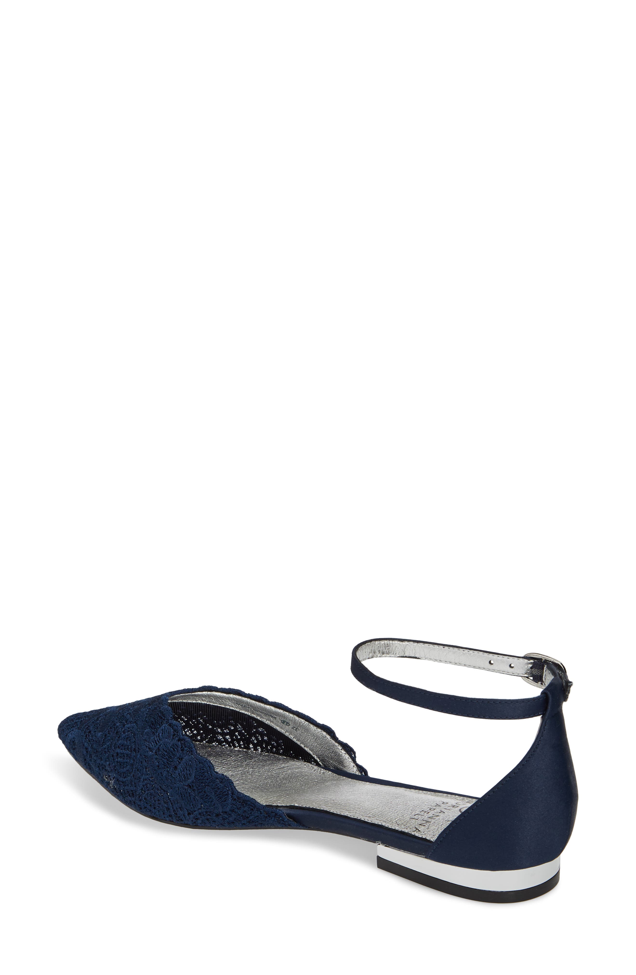 Trala Ankle Strap Flat, Alternate, color, NAVY FABRIC