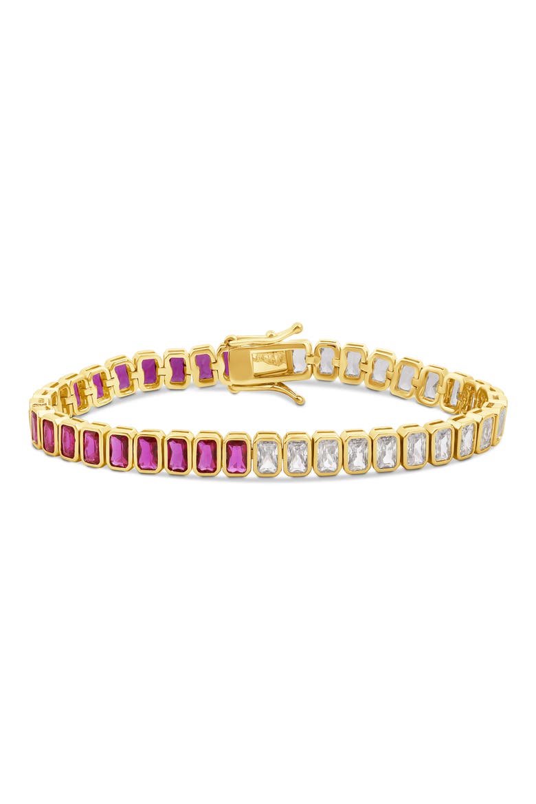 Bezel Set Cubic Zirconia Tennis Bracelet, Main, color, GOLD/ PINKN